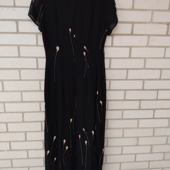 Vintage 90s Black Chiffon Dress with Flowers Size 8 Made in Canada by Braemar - Picture 8 of 13